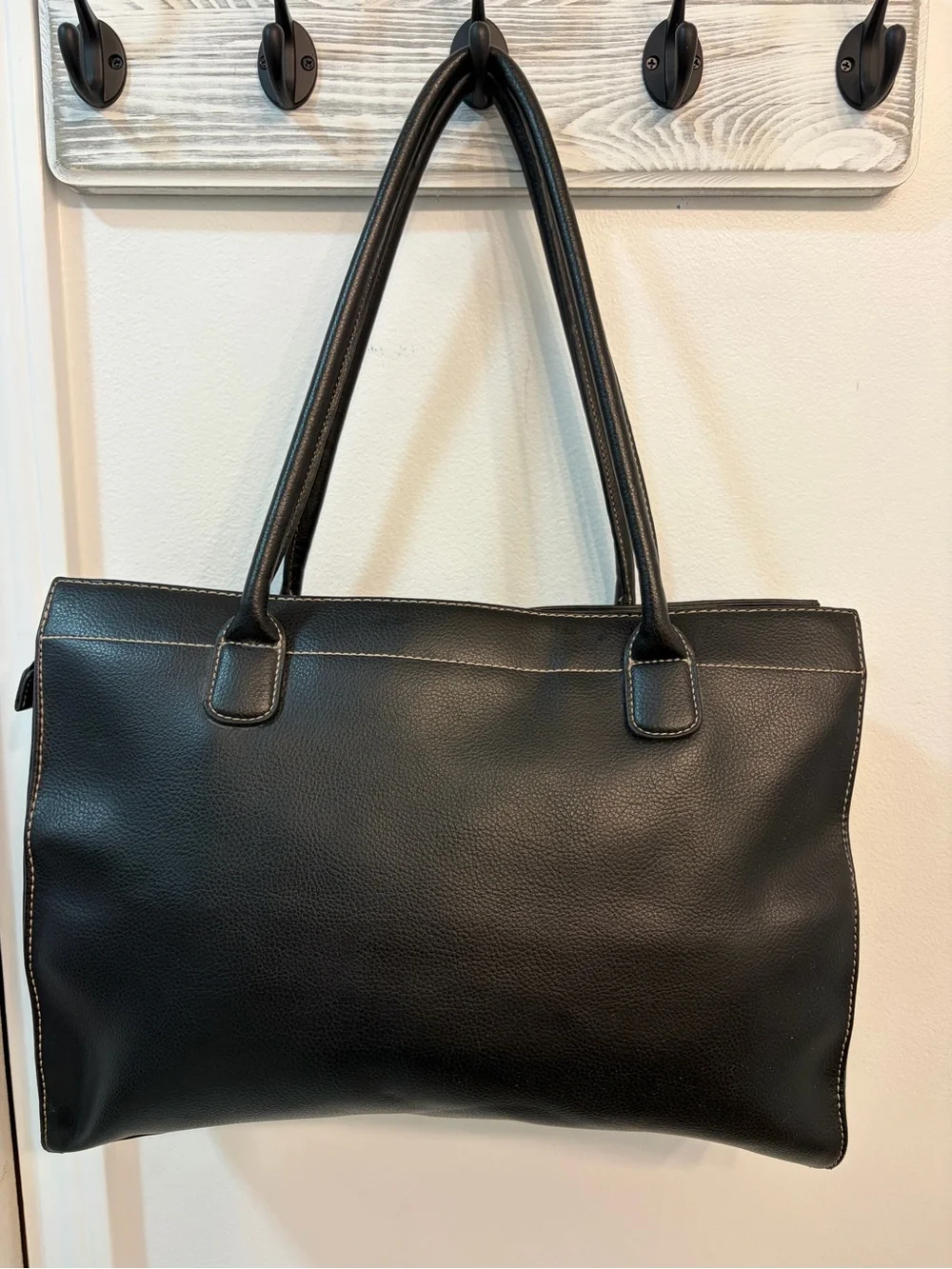 NWOT Liz Claiborne Black Leather Tote with White 'A' Accent